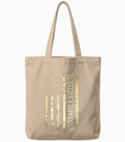 God Family Steelers Pro Us American Flag Father's Day Tote Bags - Natural