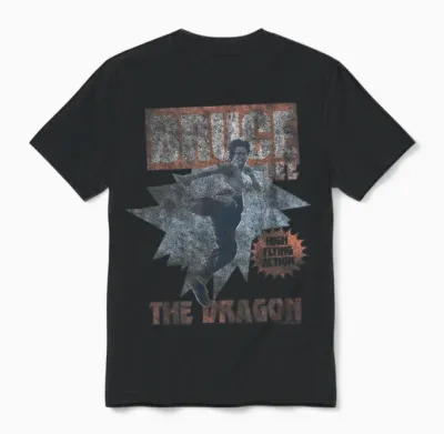 Bruce Lee the Dragon High Flying Action Distressed T-Shirt, Black, S Unisex T-Shirt - Black