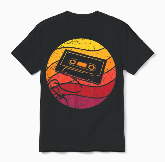 Cassette Retro Style Vintage Unisex T-Shirt - Black