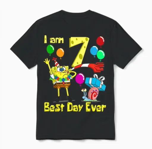Mademark X Spongebob Squarepants - Spongebob I Am 7 Years Old Birthday Party Unisex T-Shirt in Black