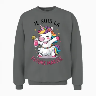 Je Suis La Future Bride Wedding Woman Unicorn T-Shirt, White Unisex Sweatshirt - Graphite Heather