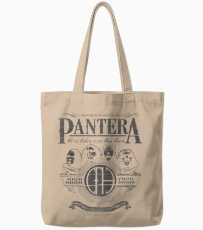 Pantera Official High Noon T-Shirt - Men's Unisex Adults Black Classic Fit Short Sleeve Crew Neck T-Shirt - Small Tote Bags - Natural