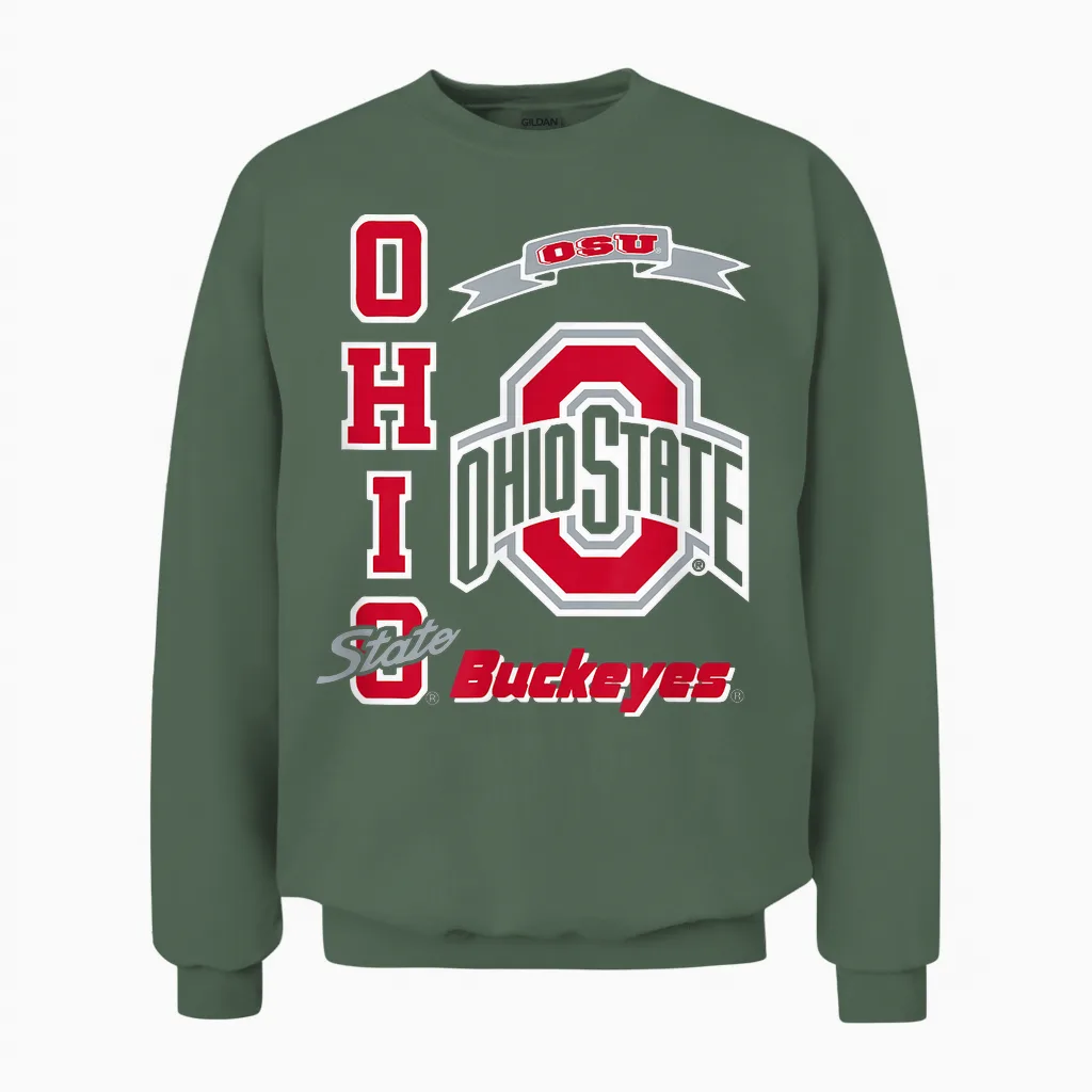 Ohio State Buckeyes Classic Black Officially Licensed Unisex Sweatshirt in Military Green