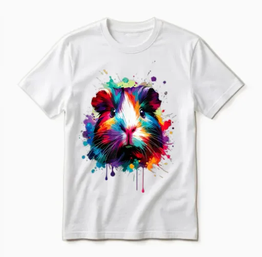 Colourful Splash Art Guinea Pig Lovers Guinea Pig T-Shirt, Black Unisex T-Shirt in White