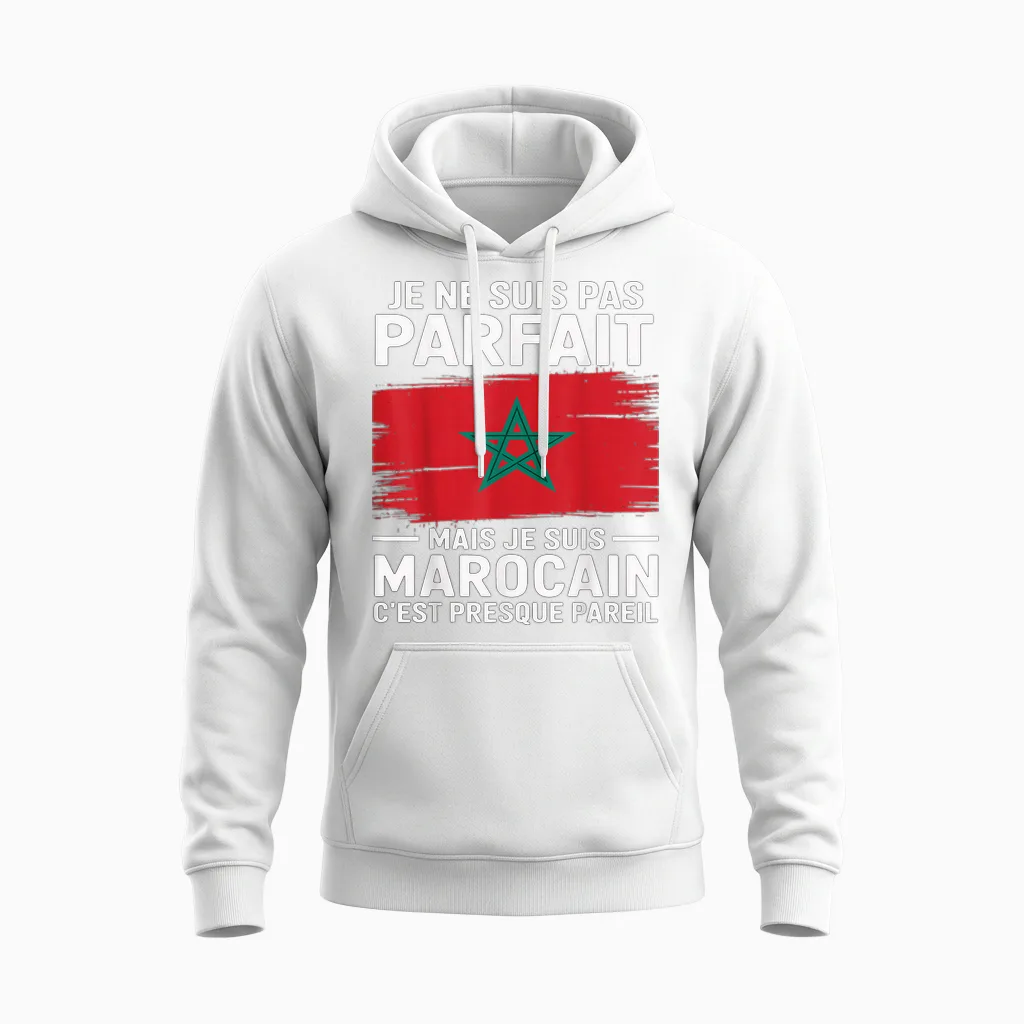 Je Ne Suis Pas Parfait Mais Marocain Humour Morocco Gift T-Shirt, Black, S Unisex Hoodie in White
