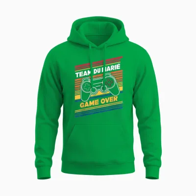Team of the Groom Game Over Husband Geek Humour T-Shirt, Black, S Unisex Hoodie - Irish Green