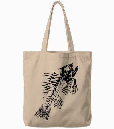Fish Skeleton Tote Bags - Natural