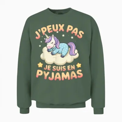 Je Peux Pas Je Suis En Pyjama Unicorn Funny Relaxation Unisex Sweatshirt - Military Green