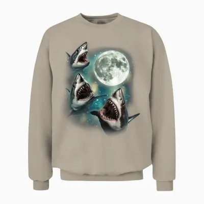 Three Shark Moon | 3 Great Whites Howling Wolfs Moon Parody Unisex Sweatshirt - Sand