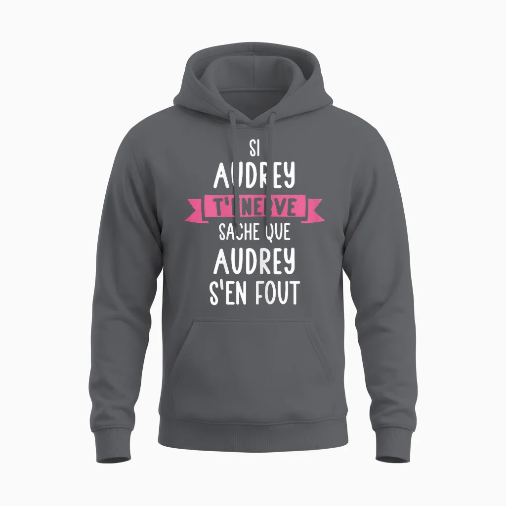 Gift Woman Humour Name Personalised Audrey T-Shirt, Black, Female X-Small Unisex Hoodie in Charcoal