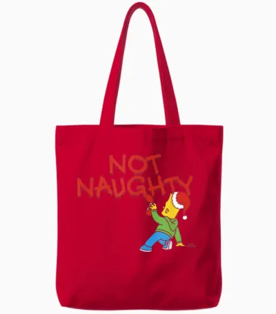 The Simpsons Christmas Bart Graffiti Not Naughty V2 Tote Bags - Red