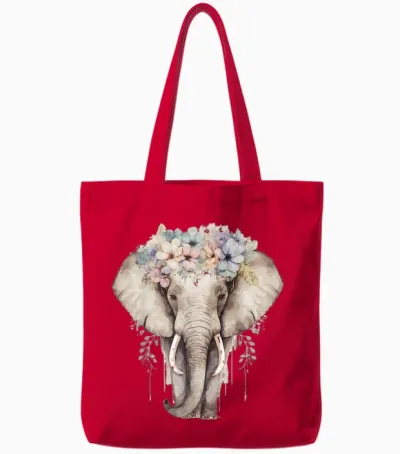 More Cute Animal Lover & Spring Flower Designs Elefant Blumenkrone Afrika Safari Tier T-Shirt Für Mädchen, Weiß, Kurzarm, Klein Tote Bags - Red