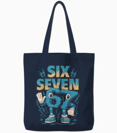 Kids Meme 67 Six Seven 6 7 Italian Brainrot Tote Bags - Navy