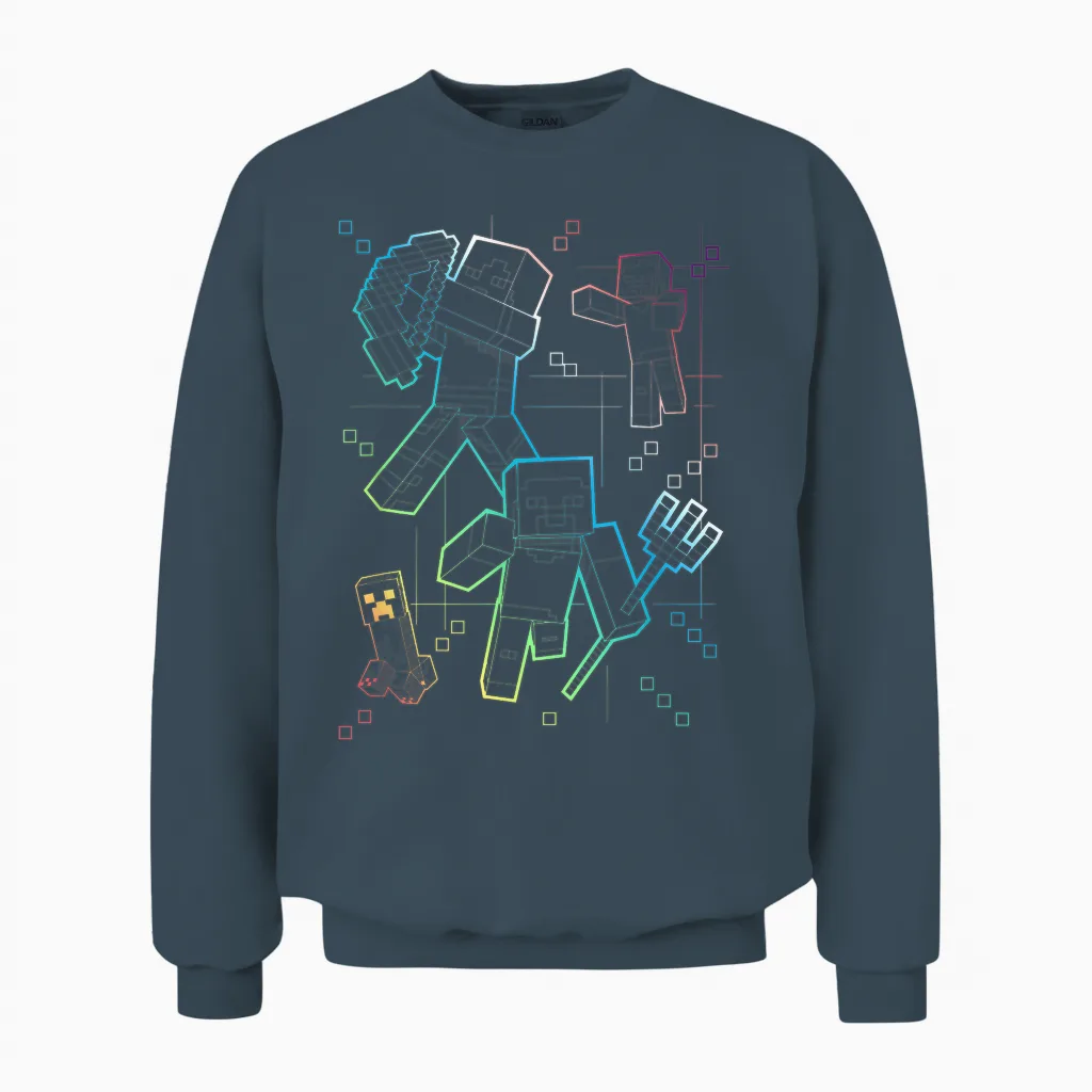 Minecraft Group Shot Rainbow Collage T-Shirt, Black Unisex Sweatshirt in Dark Heather