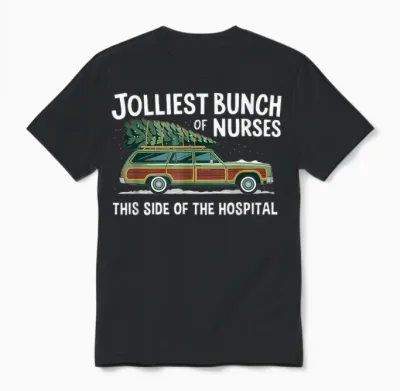 Jolliest Bunch of Nurses Holiday Fun Christmas Nursing Humor Unisex T-Shirt - Black