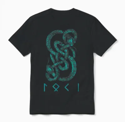Loki Name Norse Runes and Snake Nordic Mythology Men's T-Shirt, Black, S, Short Sleeve, Classic Fit, Viking T-Shirt, Nordic Mythology Unisex T-Shirt - Black