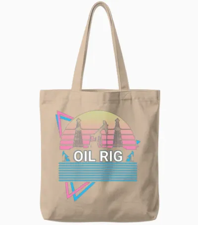 Oil Rig Retro Tote Bags - Natural