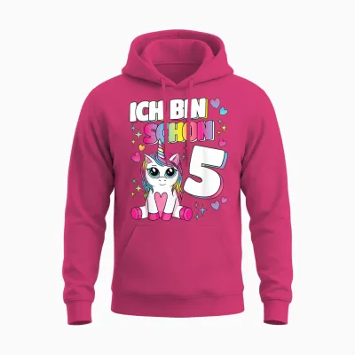 Ich Bin Schon 5 Unicorn 5th Birthday 5 Years Girls' T-Shirt, Black Unisex Hoodie - Heliconia