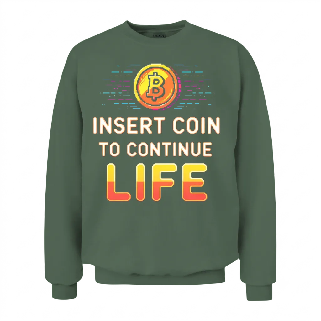 Insert Coin to Continue Life Retro Gaming Unisex Sweatshirt - Military Green