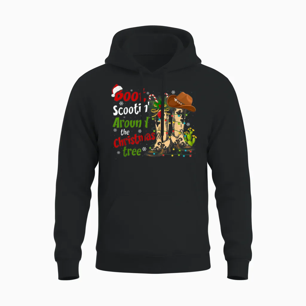 Boot Scootin' Around the Christmas Tree Country Western Unisex Hoodie in Black