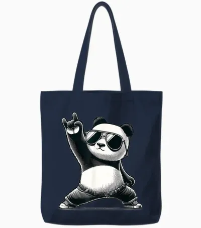 Retro Panda Rock Music Gift Men Children Women Funny Panda Tote Bags - Navy