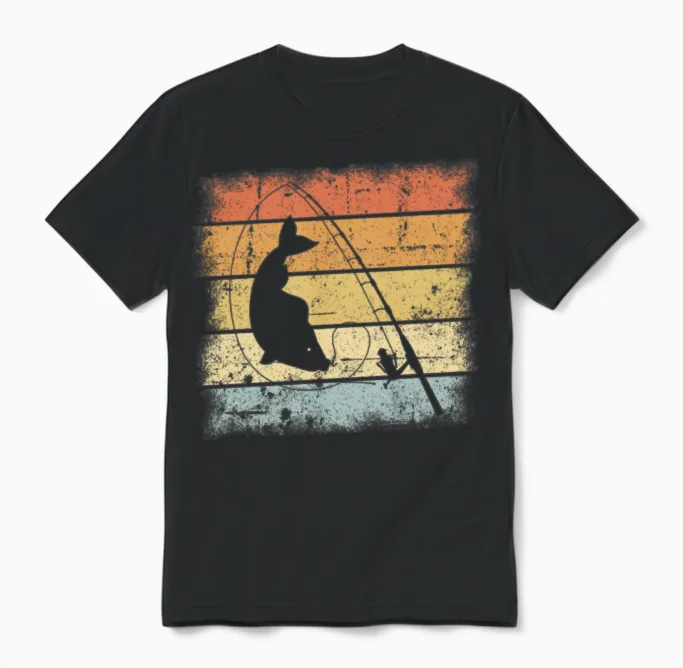 Fishing Retro Design Unisex T-Shirt in Black
