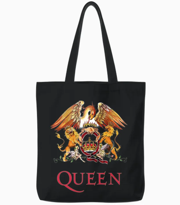 Official Queen Long Sleeve Classic Patch Tote Bags in Black