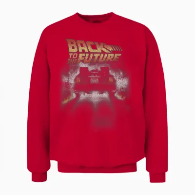 Back to the Future Vintage Delorean Peel Out Graphic Unisex Sweatshirt - Red