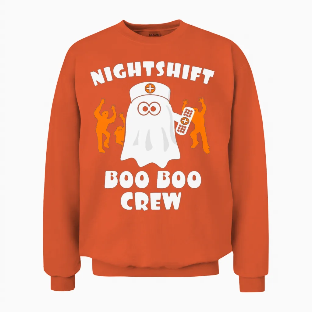 Nicht Shifts Boo Boo Crew Unisex Sweatshirt in Orange