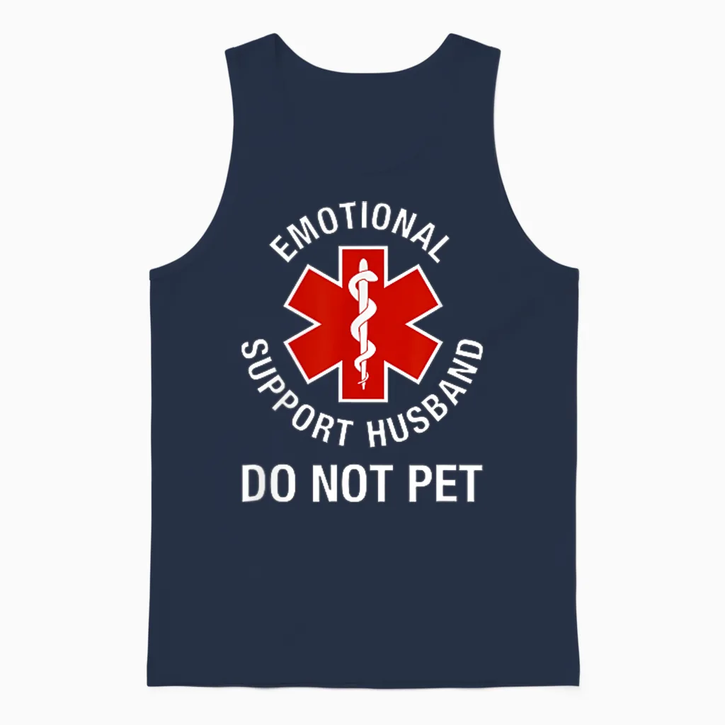 Do Not Pet Emotional Support Husband Funny (2 Side) Unisex Tank Top in Navy
