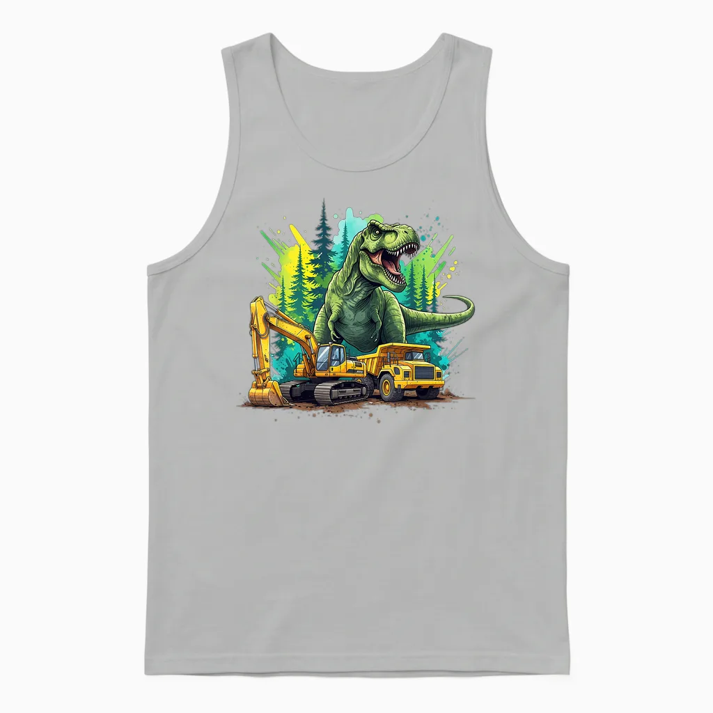 Dino Und Bagger Cooles Tyrannosaurus Fahrzeug Dinosaurier Unisex Tank Top in Ash