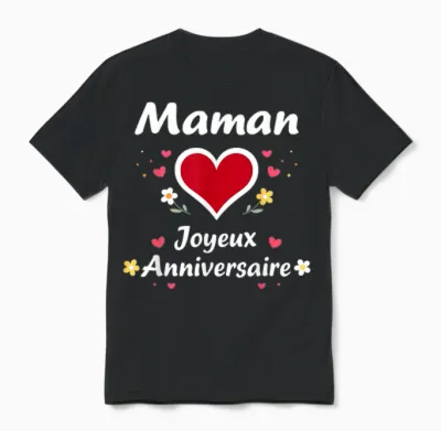Mignon Petit Enfant Amour Joyeux Anniversaire Maman Unisex T-Shirt - Black
