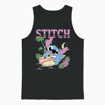 Disney Lilo & Stitch Aloha Hawaiian Surf Poster T-Shirt, Gray Unisex Tank Top - Black