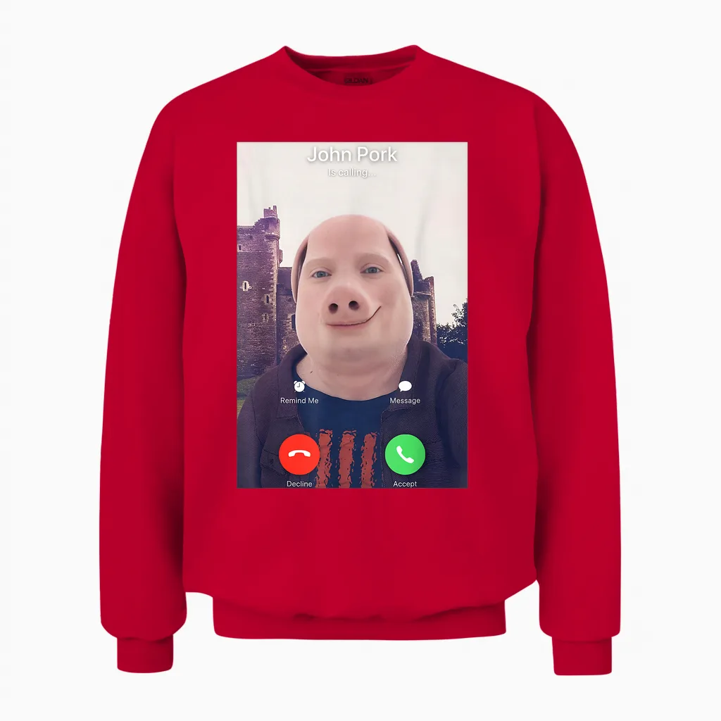 John Pork Is Calling Unisex Sweatshirt in Red