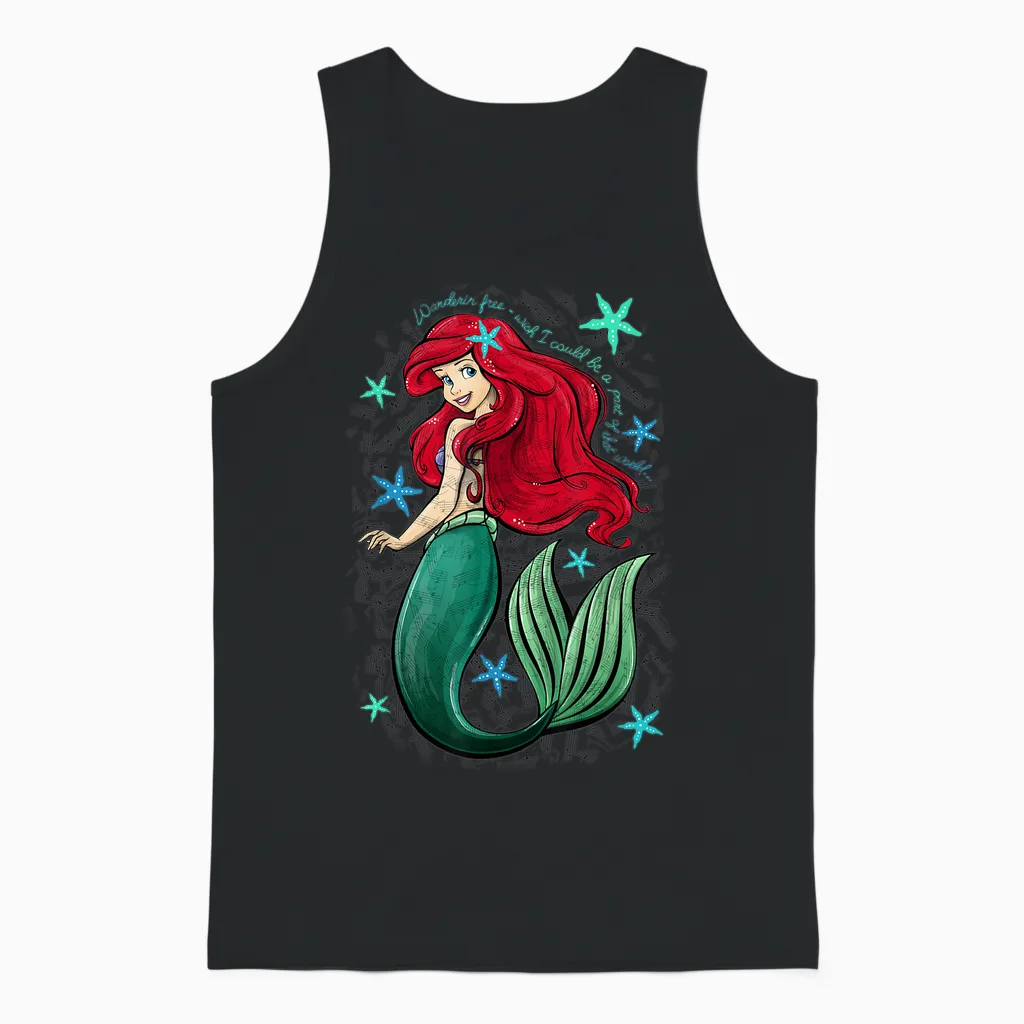 Disney the Little Mermaid Ariel's Song Music Notes T-Shirt Small Unisex Tank Top in Black