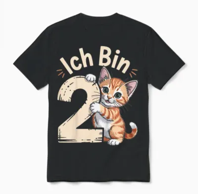 Kinder 2. Geburtstag Mädchen 2 Jahre Katze Deko Spruch Sprüche Unisex T-Shirt - Black