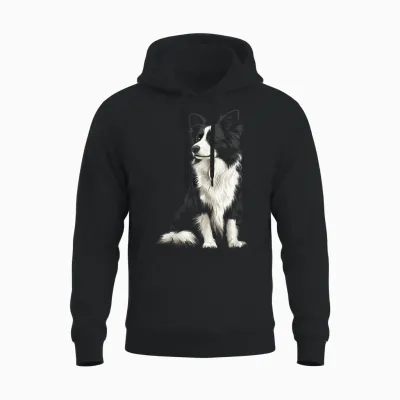 Border Collie Dog Pet Illustration Border Collie T-Shirt, Black Unisex Hoodie - Black