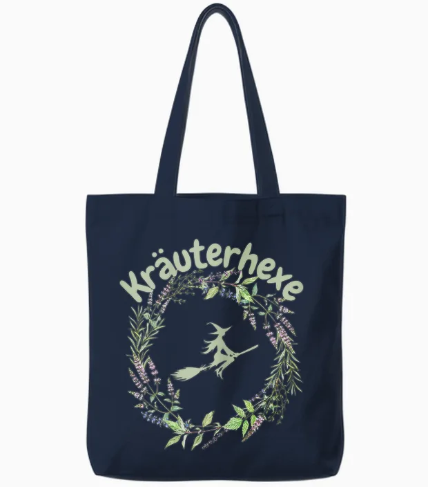 Herbal Witch Melissa Lavender Forest Flowers Herbs Witch Women's T-Shirt, Black Tote Bags in Navy