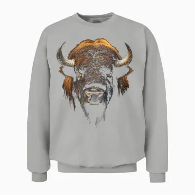 Bison Portrait Tier Zoo Kunst Bison Unisex Sweatshirt - Ash