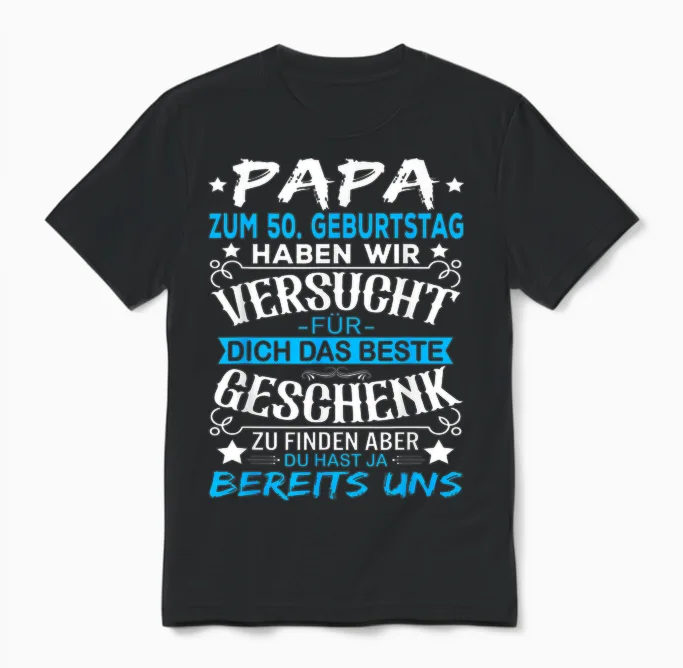 50th Birthday Dad Man 50s 50 Years Father Men's T-Shirt, Black Unisex T-Shirt in Black
