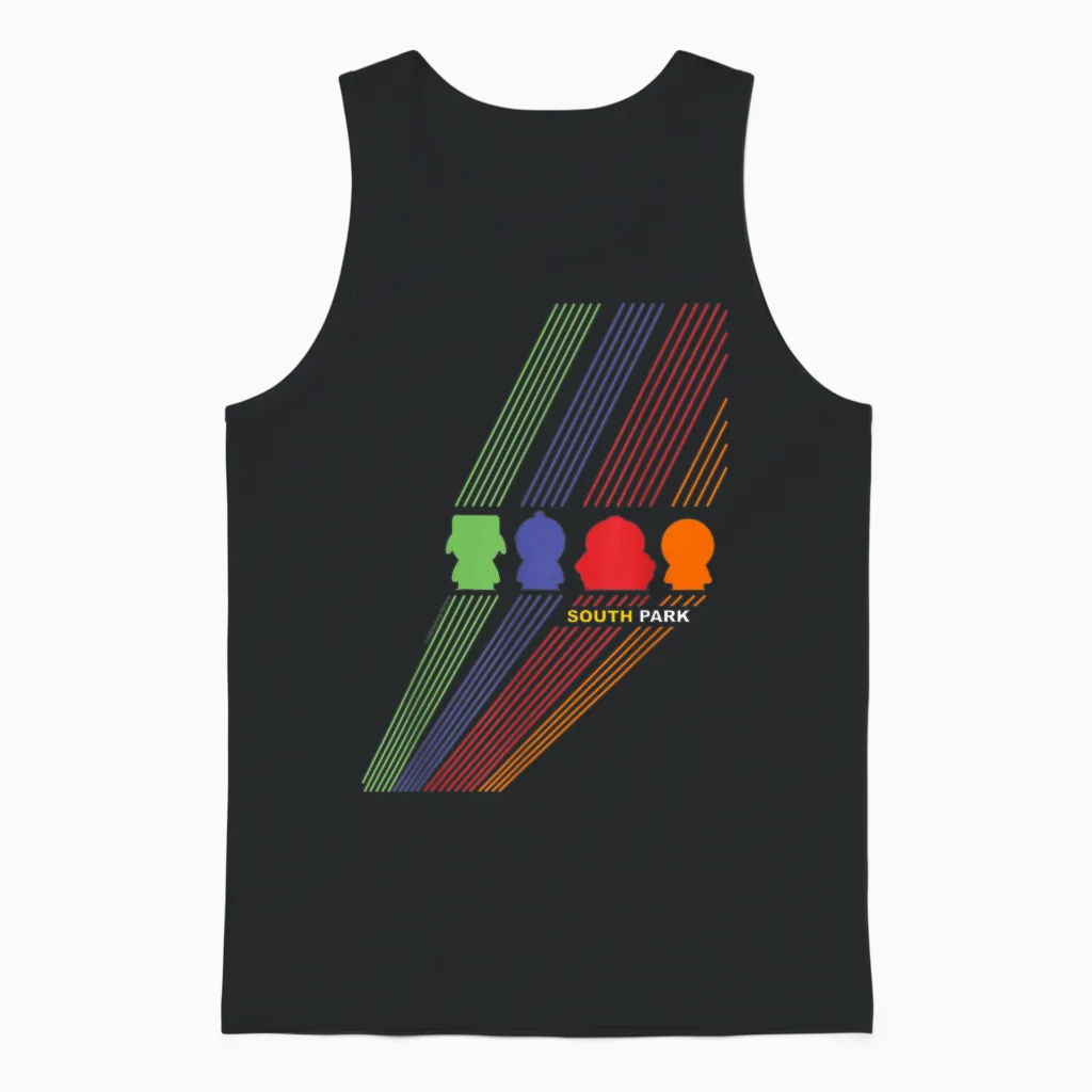 South Park Stan Kenny Kyle & Cartman Color Line Art T-Shirt, Black, S Unisex Tank Top in Black