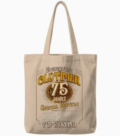 Vintage 75th Birthday Man 75 Years Unique Vintage Car T-Shirt, Black Tote Bags - Natural