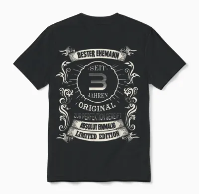 3 Hochzeitstag Bester Ehemann Seit 3 Jahren Lederne Hochzeit Unisex T-Shirt - Black