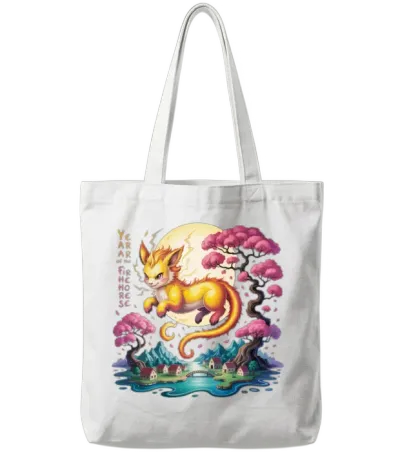 Chinese, Year of the Fire Horse 2026 Tote Bags - White
