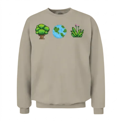 Retro Pixel Earth Design Unisex Sweatshirt - Sand
