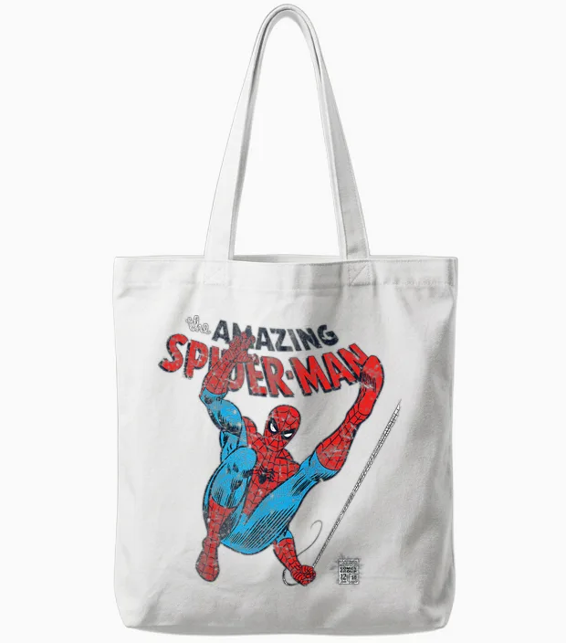 Marvel Spider-Man Retro Web Slinger T-Shirt, White Tote Bags in White