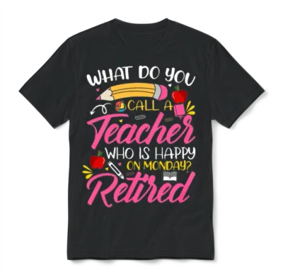 Retirement Teacher Retired Teacher Happy on Monday Unisex T-Shirt - Black