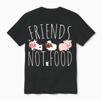 Friends Not Food Animal Lover Veggie Cute Vegan Unisex T-Shirt - Black