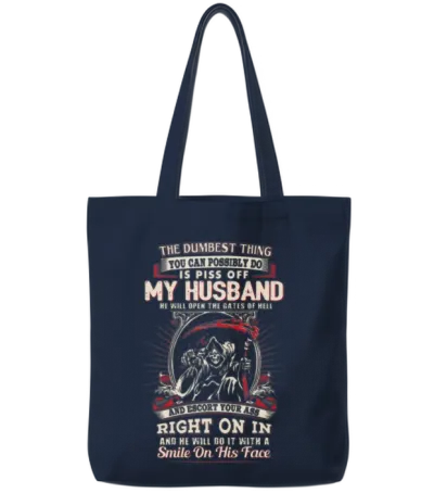 Husband - He Will Open the Gates of Hell Tote Bags - Navy