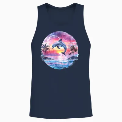 Sea Ocean Animal Art Delfin Sonnenuntergang Meer Ozean Tierliebhaber Ozean Meer Delfin T-Shirt Schwarz S Eu 38-40 Unisex Tank Top - Navy